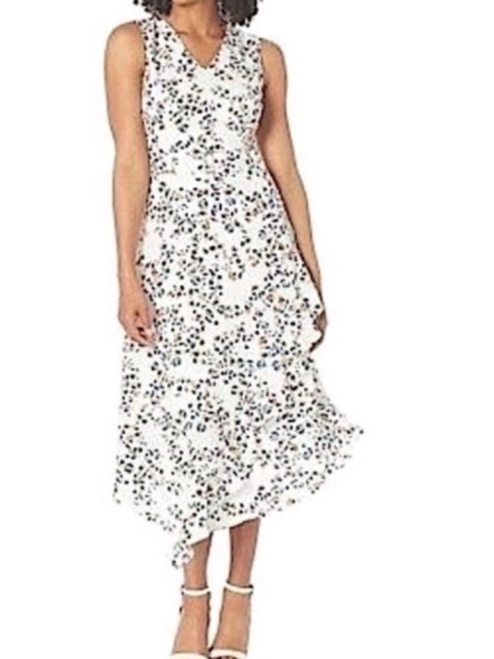 NEW Calvin Klein Sleeveless Midi Dress Belted V-neck Chiffon Floral White Size 2